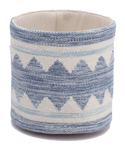 Blue and Ivory Hand Woven Kilim Basket