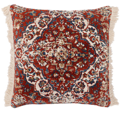 Multicolor Polyester/Cotton Jacquard Cushion Cover With Fringe