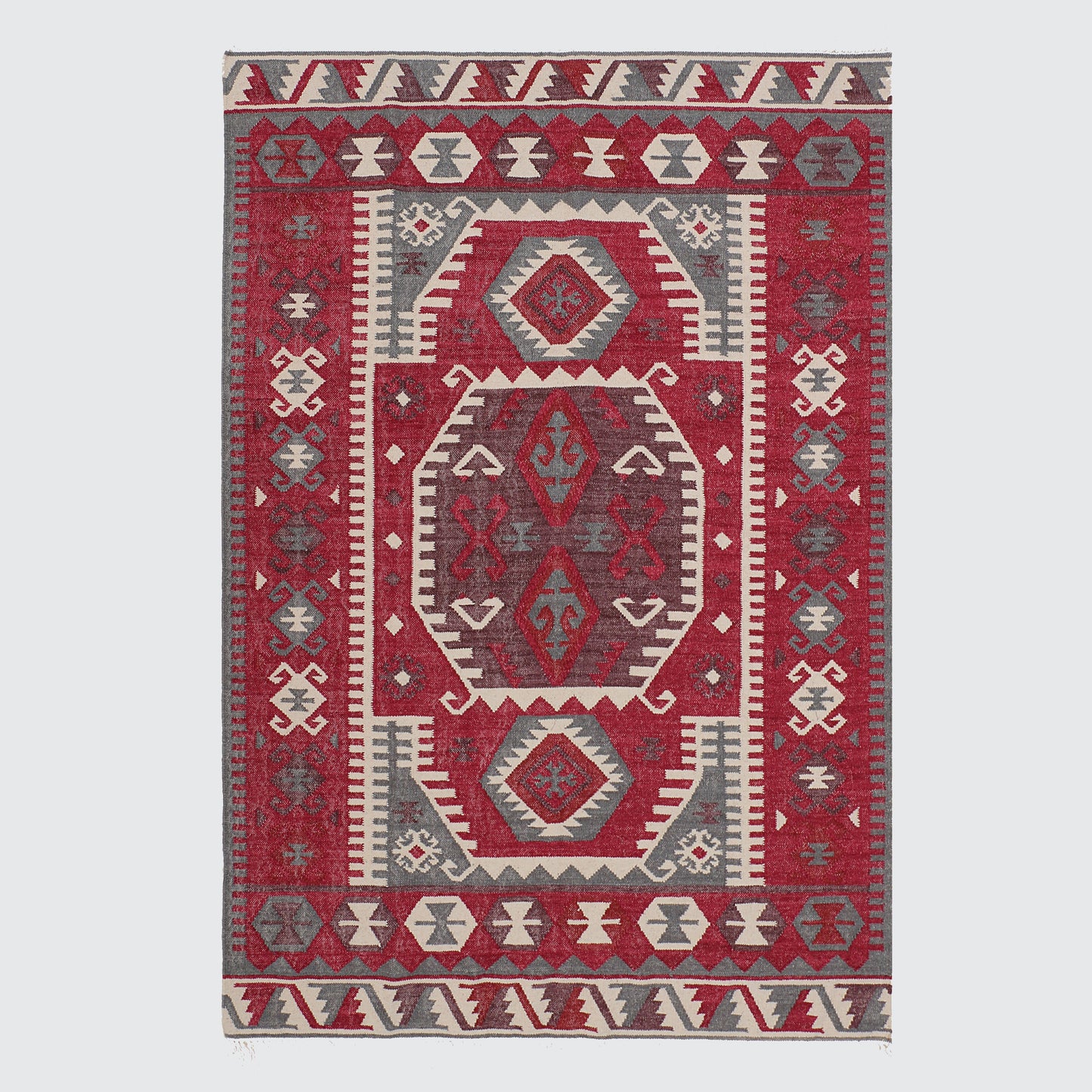 Red and Ivory Punja Kilim - 5'x8'