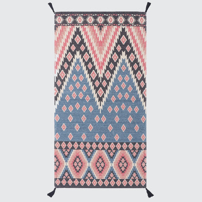 Multicolor Cotton Braided Screen Printed Dhurrie with Tassels - 2.5'x5'