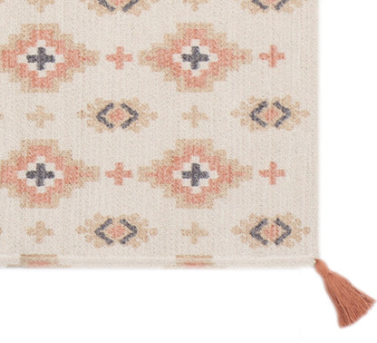 Beige and Natural Cotton Braided Dhurrie with Tassels - 2.5'x5'