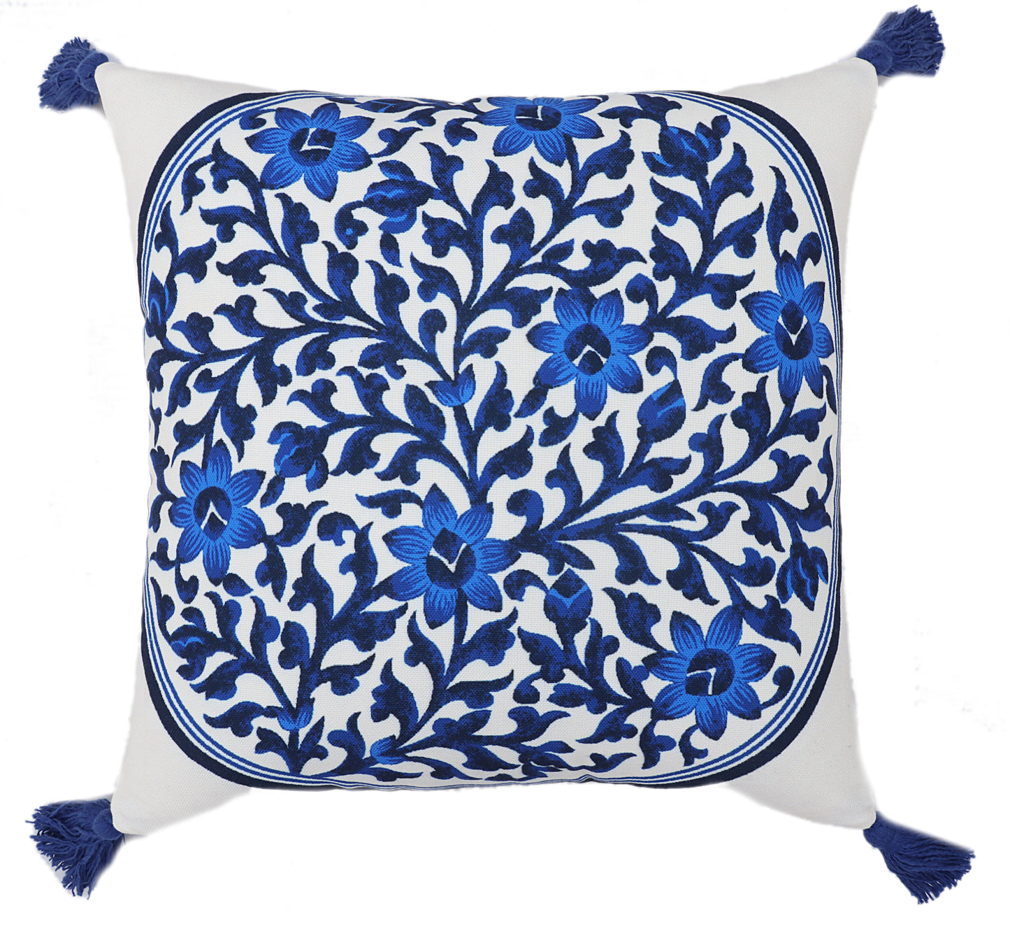 White & Blue Polyester Cushion Cover