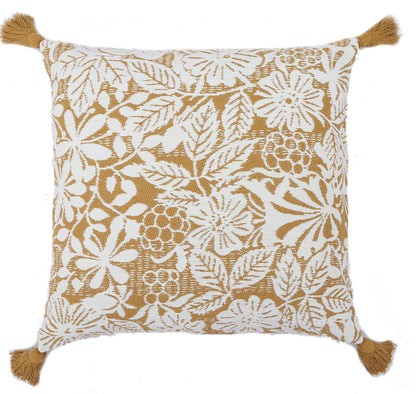 White & Yellow Floral Jacquard Cushion Cover