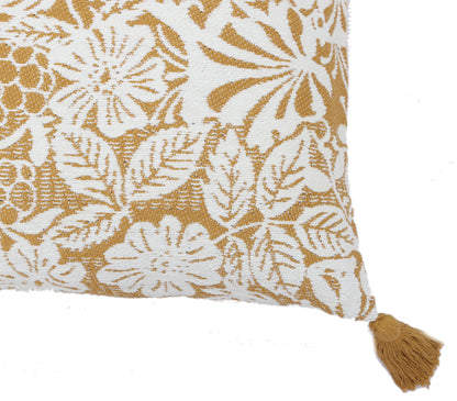 White & Yellow Floral Jacquard Cushion Cover