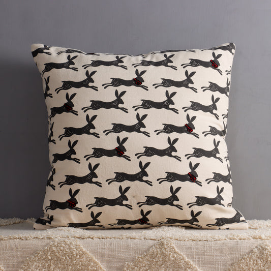 Black Rabbit Print Cushion Cover