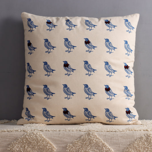 Blue Sparrow Print Cushion Cover