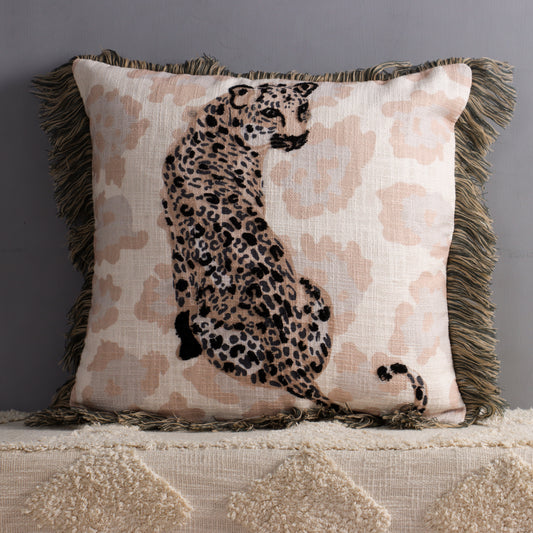 Leopard Print Cushion Cover With Fringe