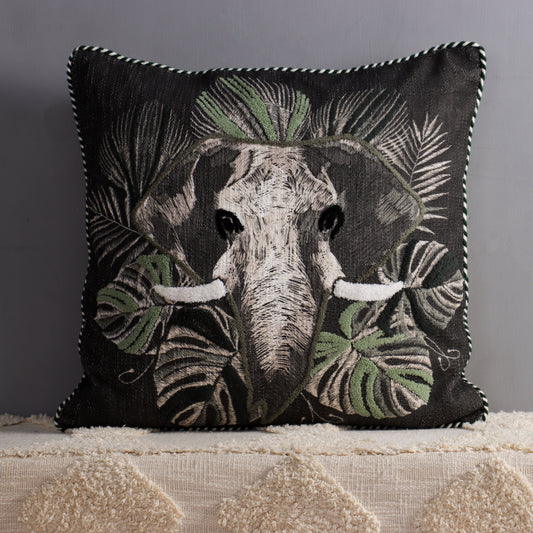 Black Elephant Print Cushion Cover