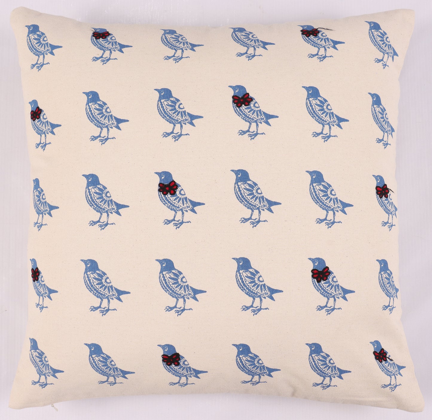 Blue Sparrow Print Cushion Cover