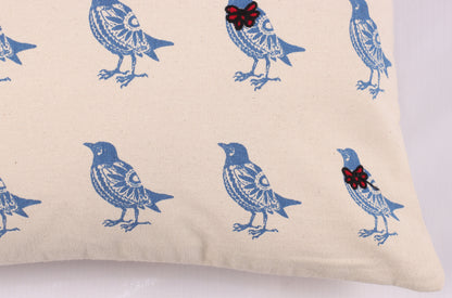 Blue Sparrow Print Cushion Cover