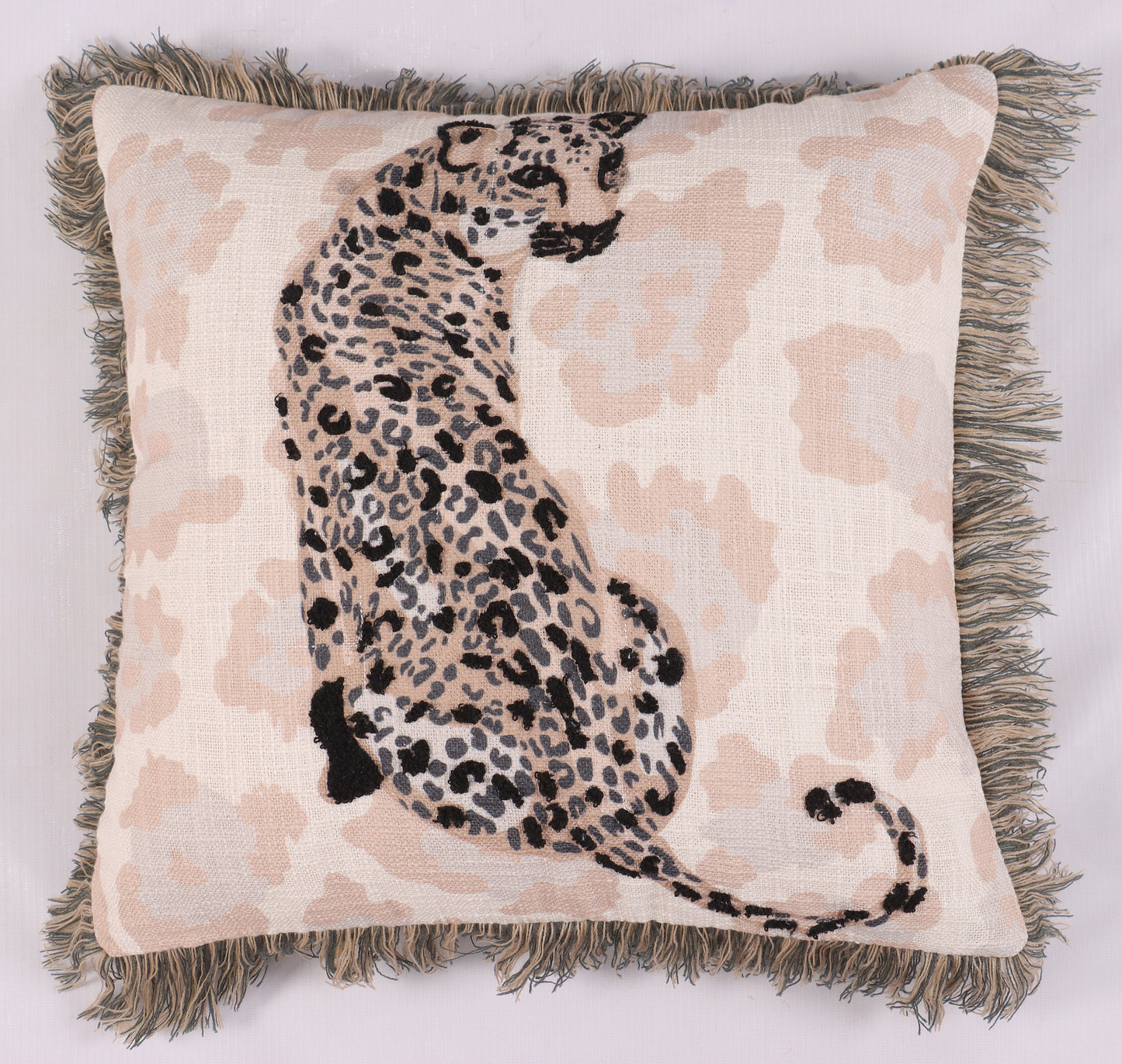 Leopard Print Cushion Cover With Fringe