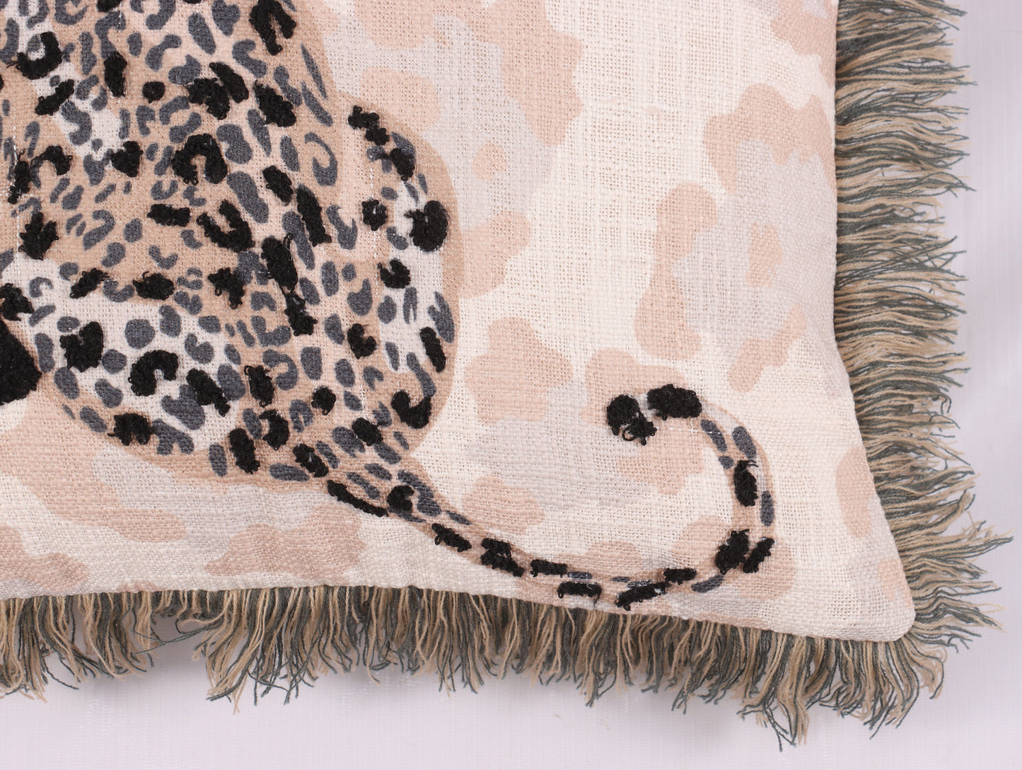 Leopard Print Cushion Cover With Fringe