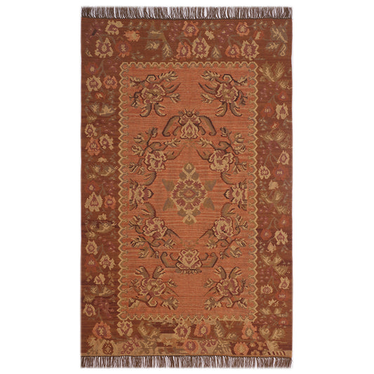 Brown Hand Woven Wool / Cotton Kilim - 5'x8'