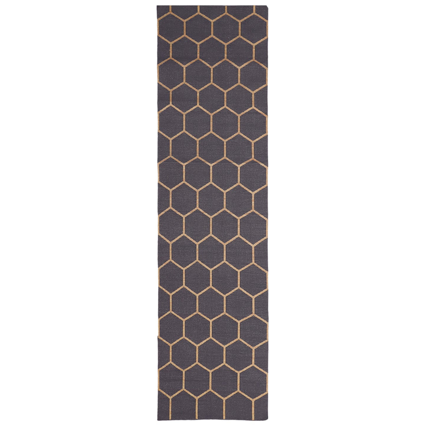 Blue Hexagon Hand Woven Cotton Runner - 2.5'x10'