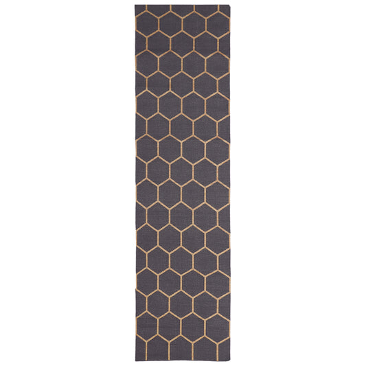 Blue Hexagon Hand Woven Cotton Runner - 2.5'x10'