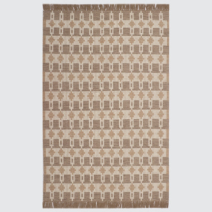 Brown and Ivory Hand Woven Wool Rug - 5'x8'