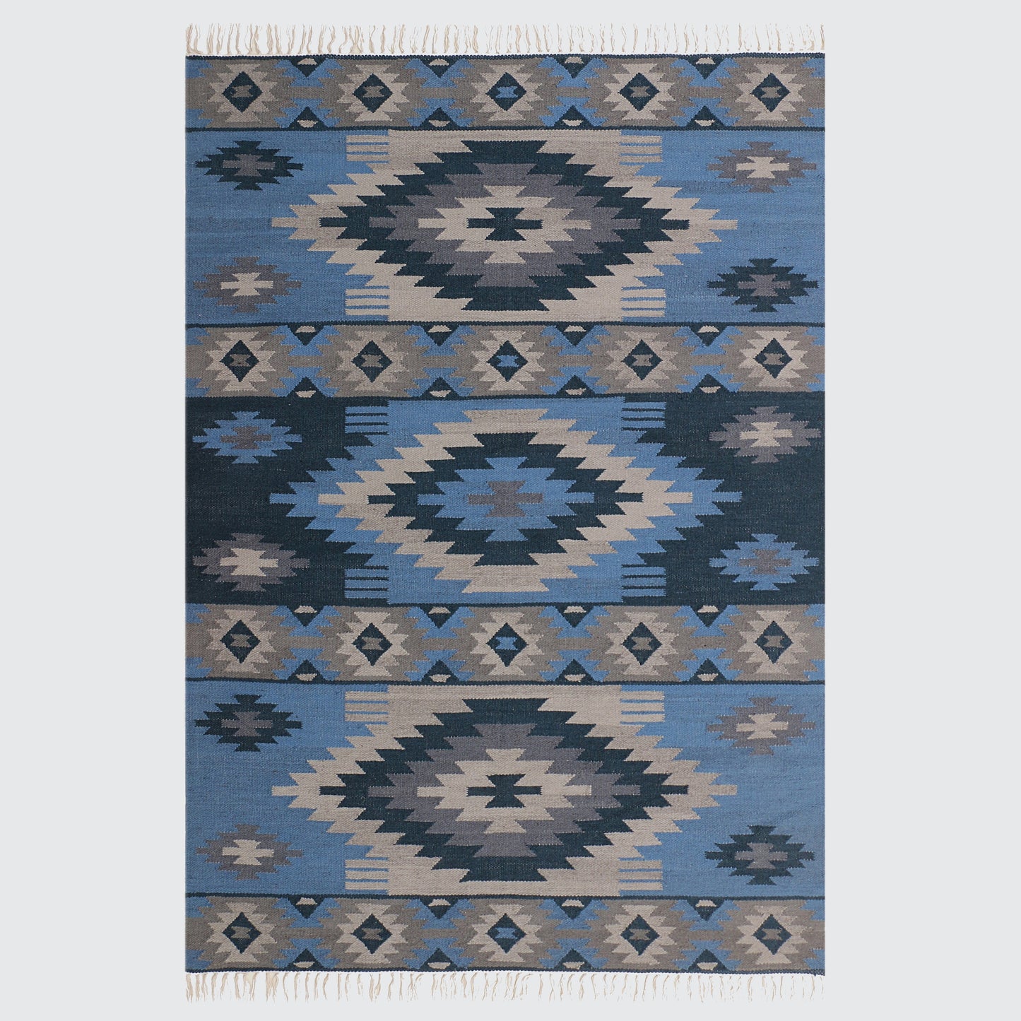 Blue and Natural Hand Woven Punja Kilim - 5'x8'