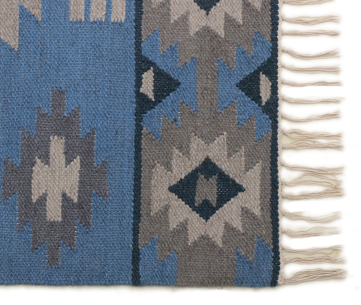 Blue and Natural Hand Woven Punja Kilim - 5'x8'
