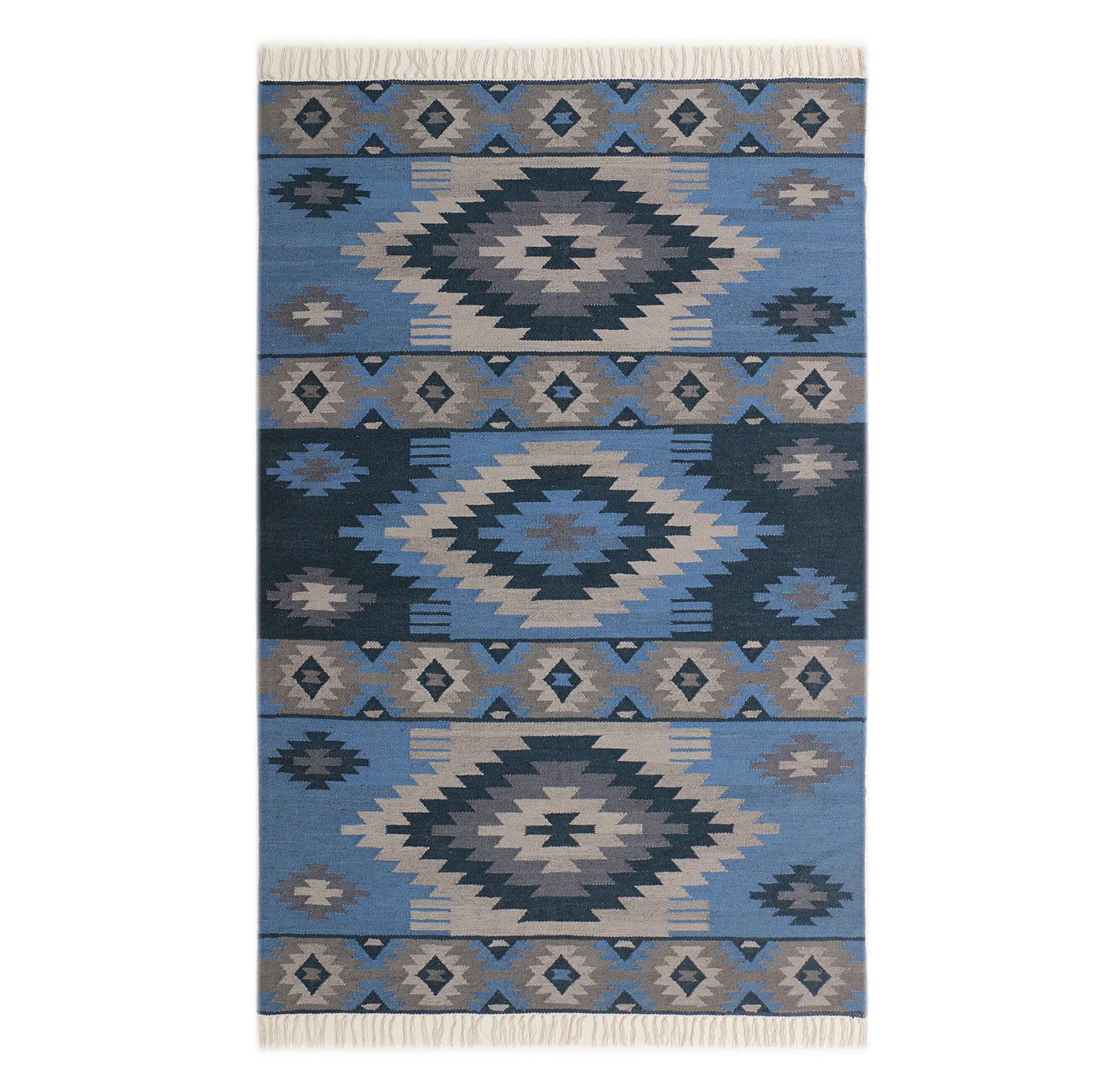 Blue and Natural Hand Woven Punja Kilim - 5'x8'