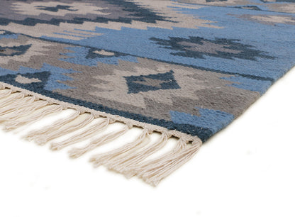 Blue and Natural Hand Woven Punja Kilim - 5'x8'