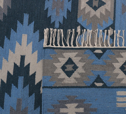 Blue and Natural Hand Woven Punja Kilim - 5'x8'