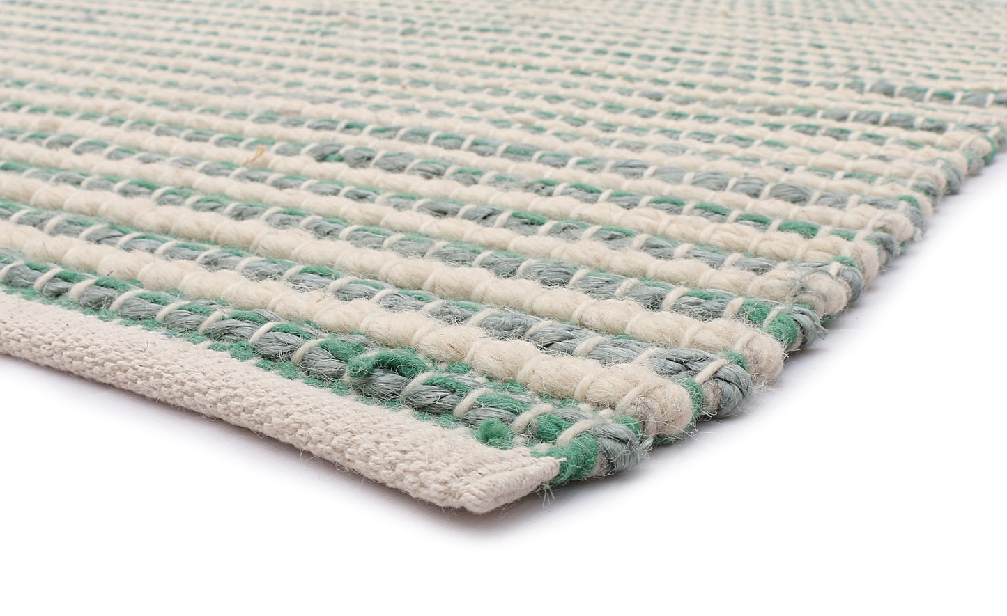 Green and Natural Hand Woven Wool Rug - 3'x5'