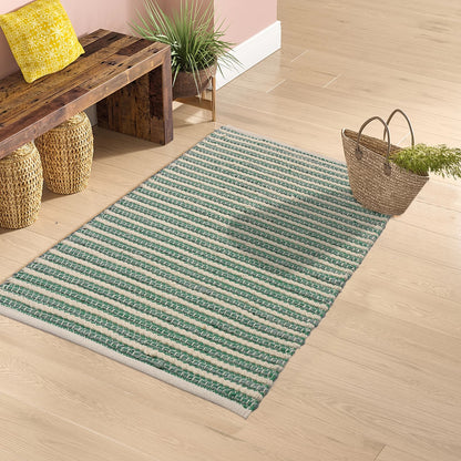 Green and Natural Hand Woven Wool Rug - 3'x5'
