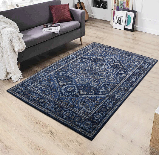 Blue Hand Knotted Wool Rug - 5'x8'