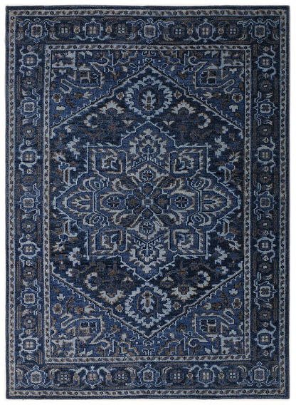 Blue Hand Knotted Wool Rug - 5'x8'