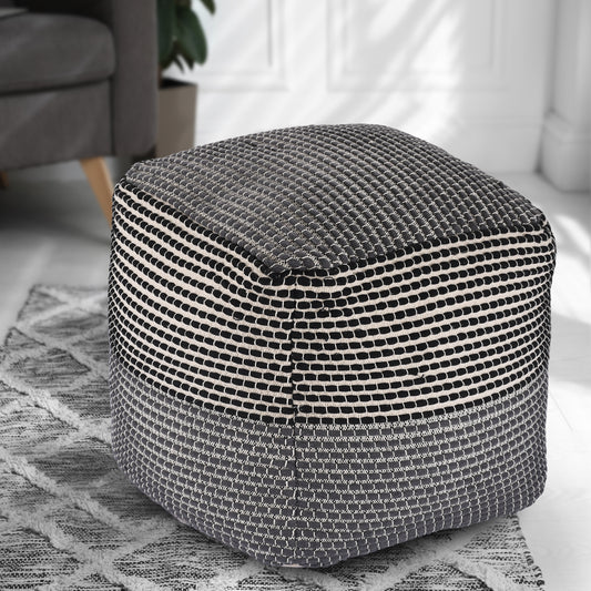 Grey Black & Ivory Knitted Pouf