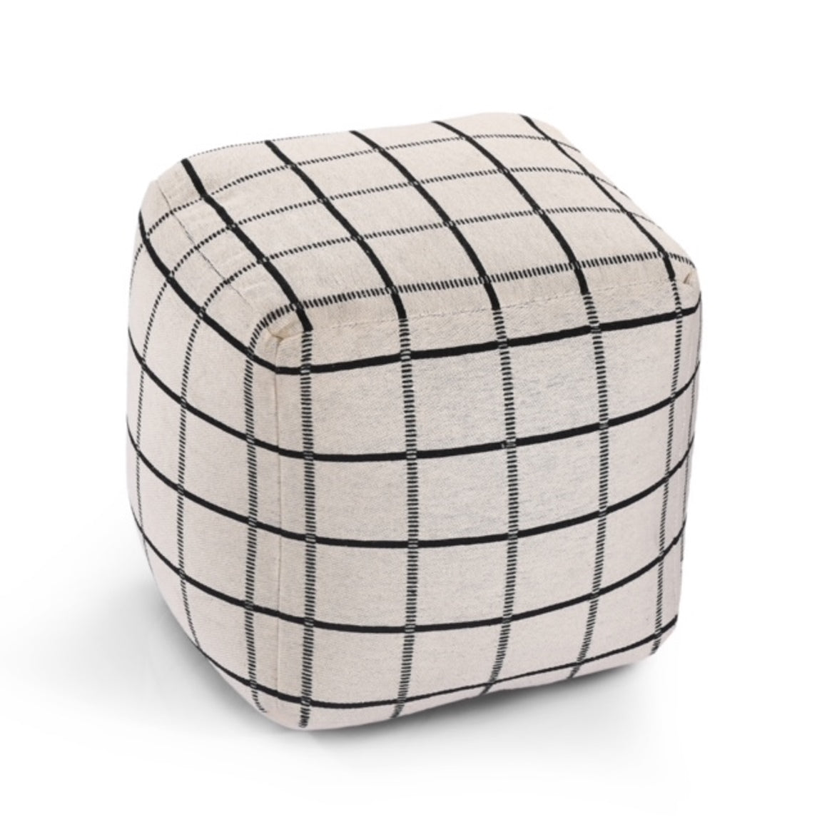 Black & Ivory Checkered Knitted Pouf