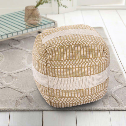 Mustard & White Knitted Pouf