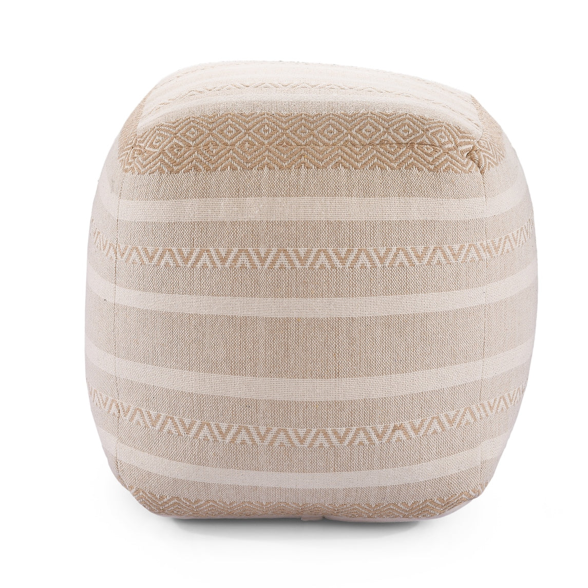 Beige & White Knitted Pouf