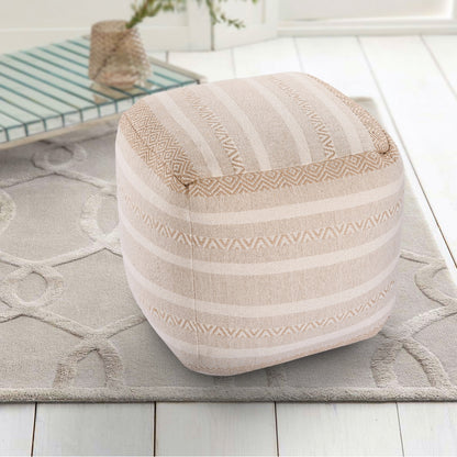 Beige & White Knitted Pouf