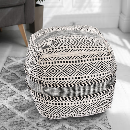 Black & Ivory Knitted Pouf