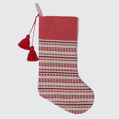 Ivory and Red Jacquard Christmas Stocking
