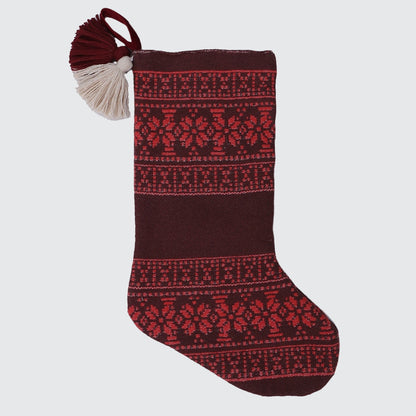 Maroon and Red Jacquard Christmas Stocking