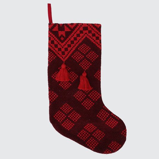 Red and Maroon Jacquard Christmas Stocking