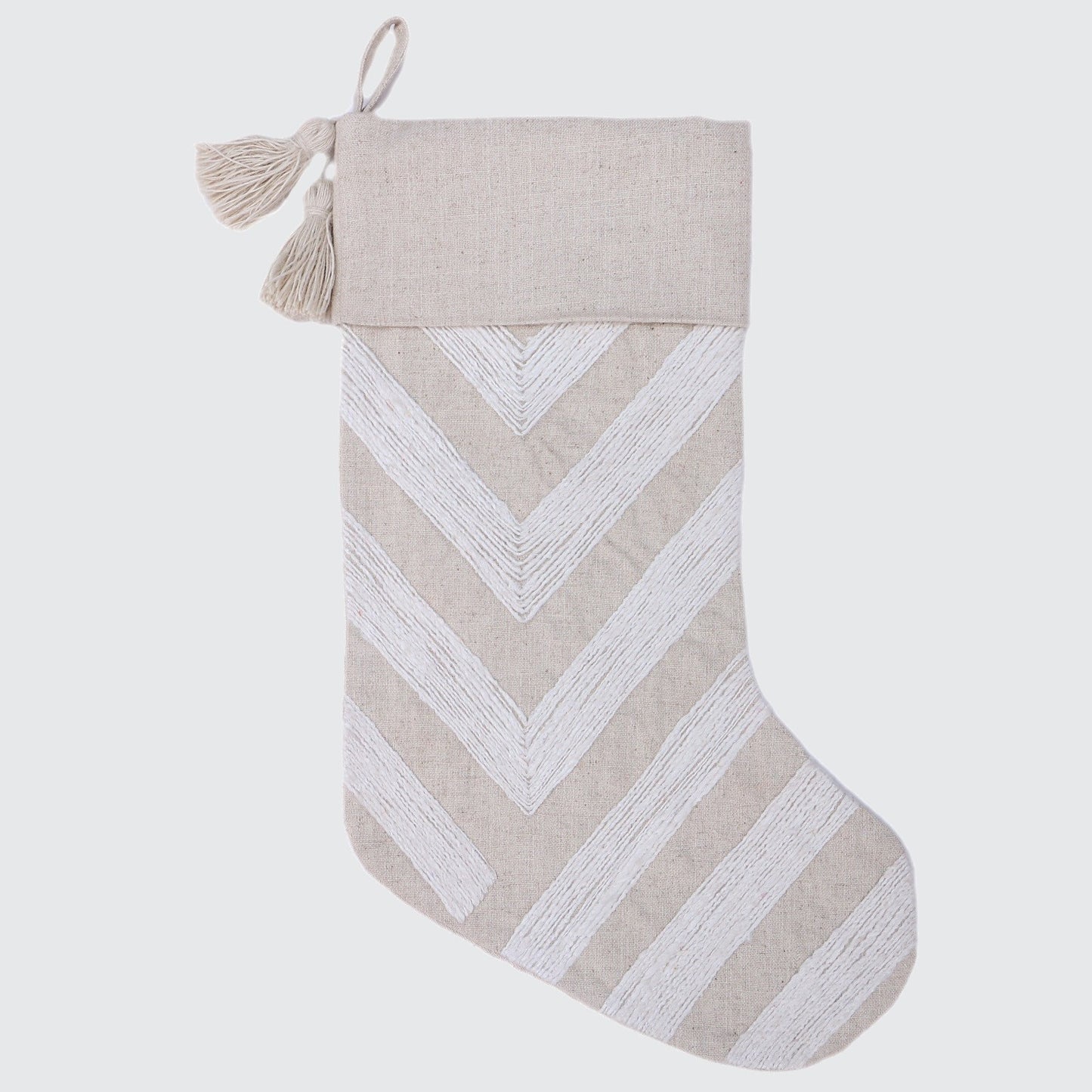 Beige and White Hand Woven Christmas Stocking