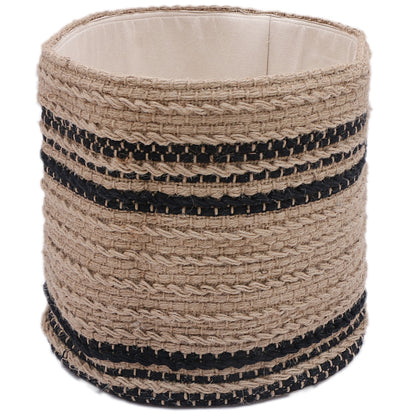Black and Beige Hand Woven Jute Basket